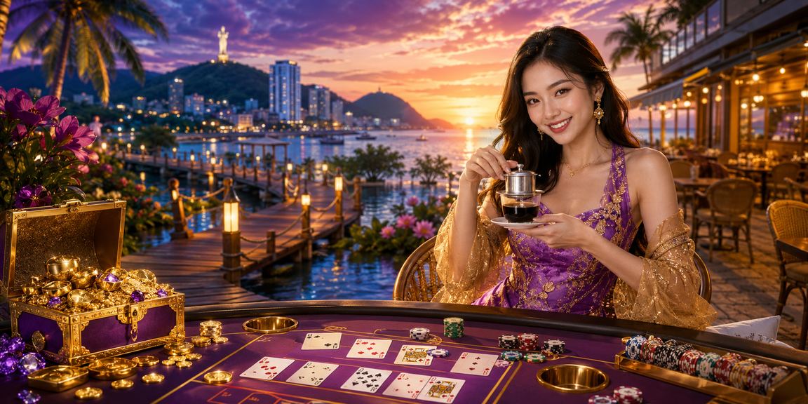 Người chơi xem phân tích kèo cùng tách cà phê tại Vũng Tàu buổi chiều